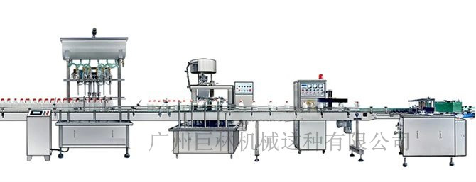 直列式裝機、自動鎖蓋機、鋁箔封口、糨糊貼標(biāo)灌裝線 